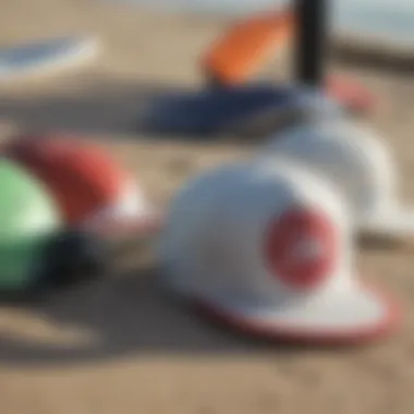 Close-up of materials used in surfing caps