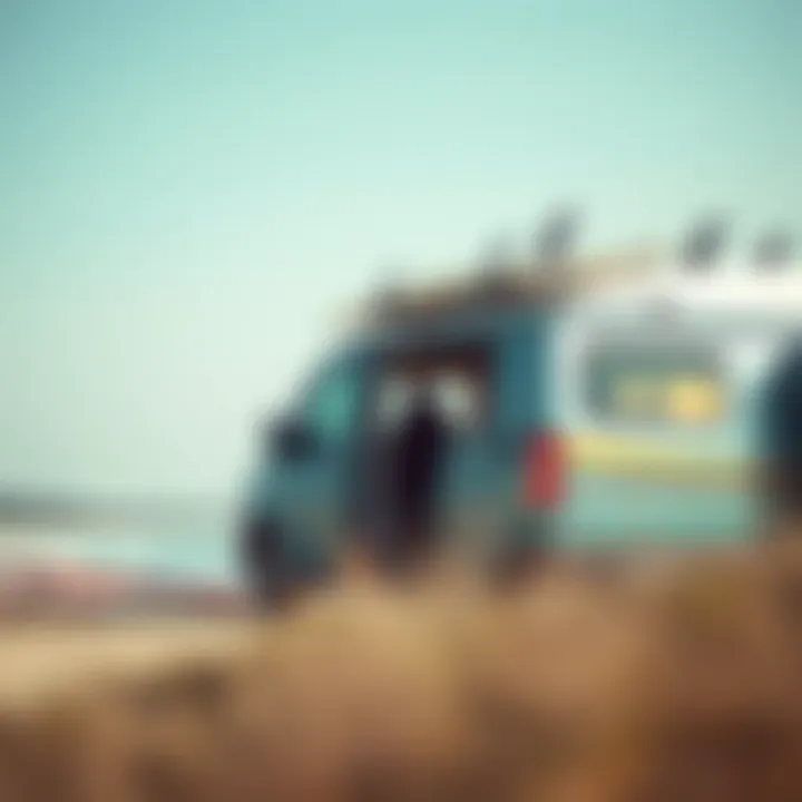 Thalia Surf Vans in a Scenic Beach Environment An outdoor setting with Thalia Surf Vans parked near a beach