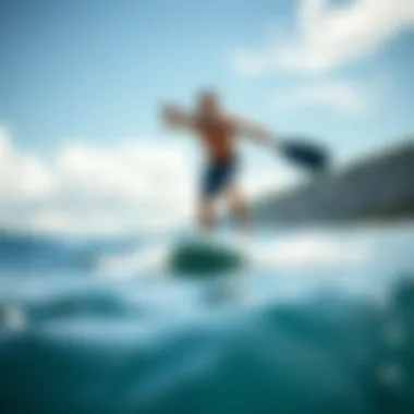 Paddle board user demonstrating balance and control