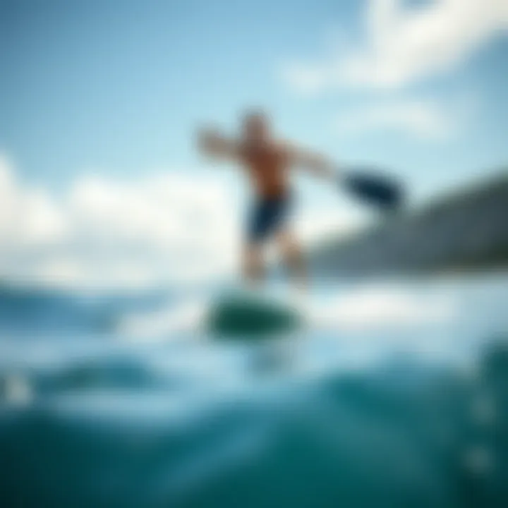Paddle board user demonstrating balance and control