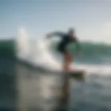 Beginner surfer riding a longboard on a wave