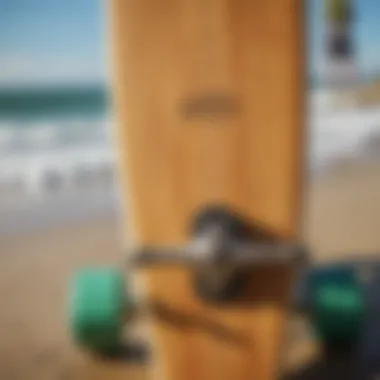 Close-up of a surf longboard with detailed features