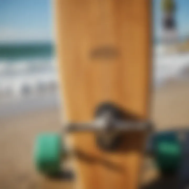 Close-up of a surf longboard with detailed features