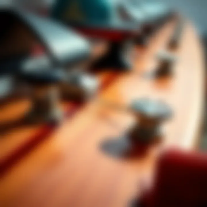 Close-up of various longboard components and gear