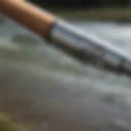 Close-up of a steelhead rod designed for surf fishing showcasing its unique characteristics.