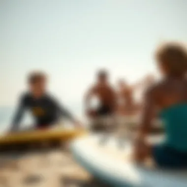Enthusiasts Embracing the Mini Bodyboarding Culture Group of enthusiasts enjoying mini bodyboarding on a sunny beach