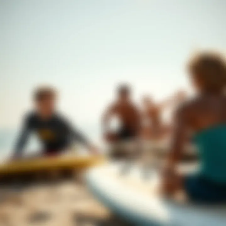 Enthusiasts Embracing the Mini Bodyboarding Culture Group of enthusiasts enjoying mini bodyboarding on a sunny beach