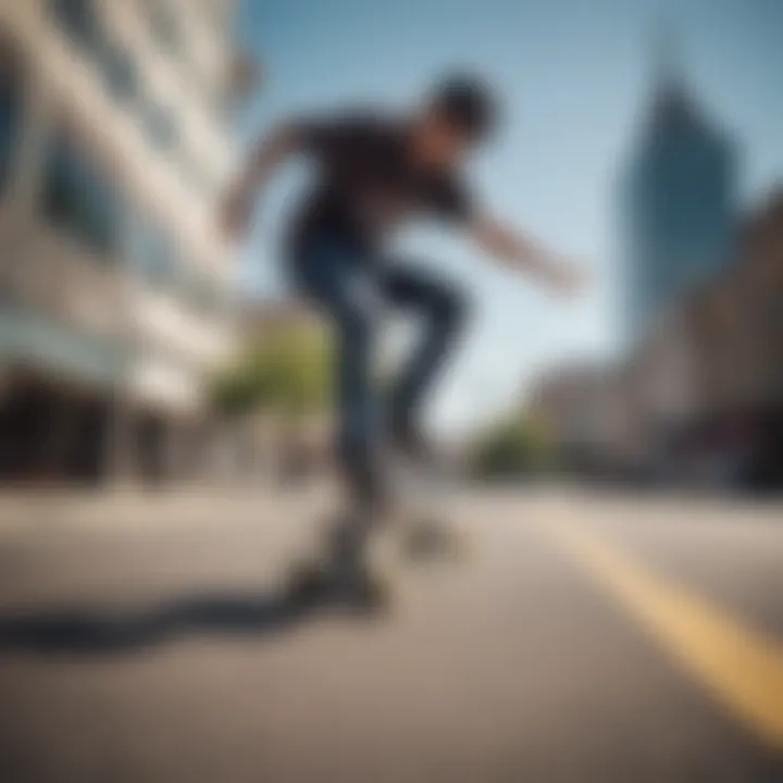 An electric skateboard in urban scenery