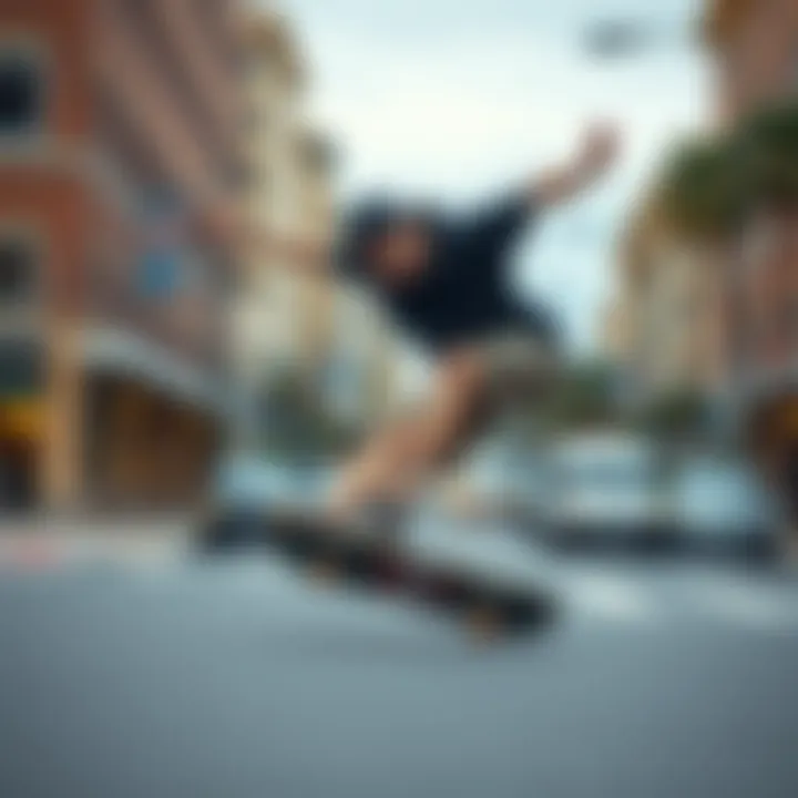 Skateboarder performing a trick on a city street