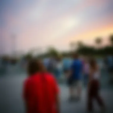 A vibrant skate park filled with skateboarders