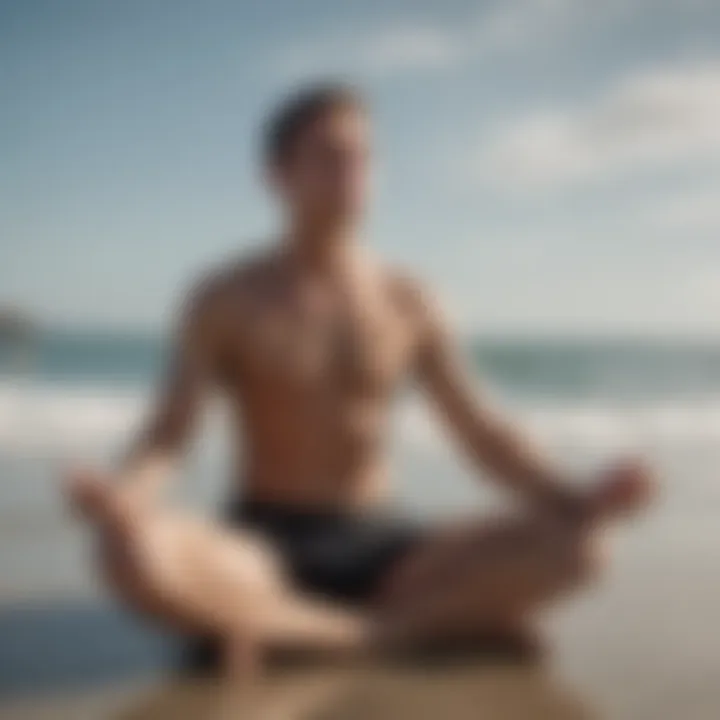 Athlete meditating on the beach reflecting mental resilience