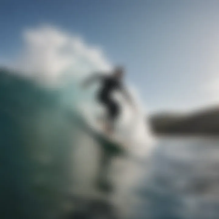 An athlete riding a powerful wave showcasing technique and balance