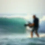 A surf videographer capturing a wave in action