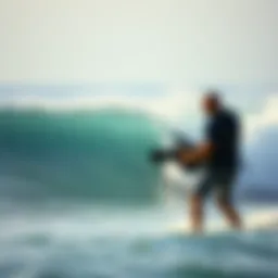 A surf videographer capturing a wave in action