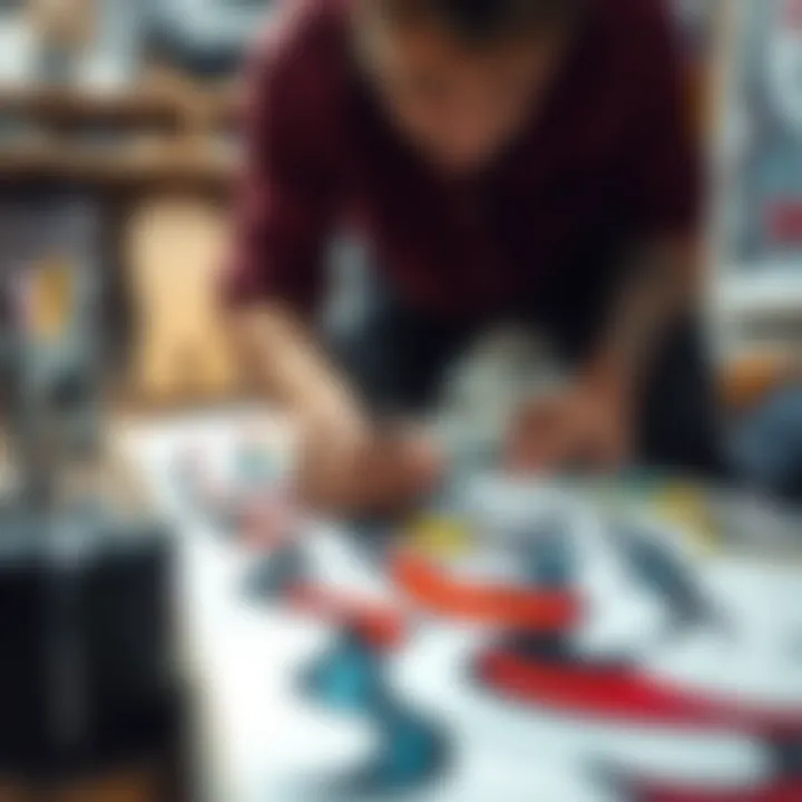 An artist at work creating a skateboard design