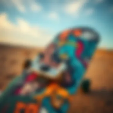 Skateboard deck adorned with street art influences