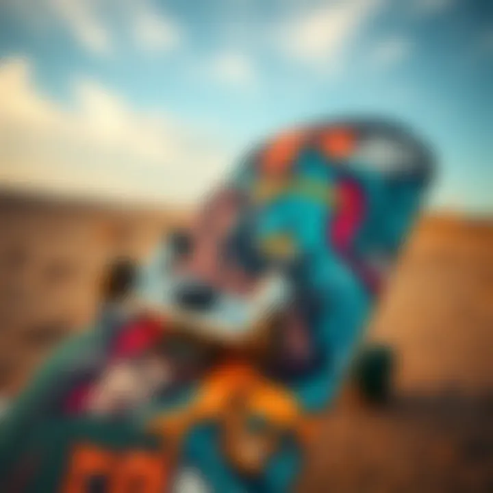 Skateboard deck adorned with street art influences