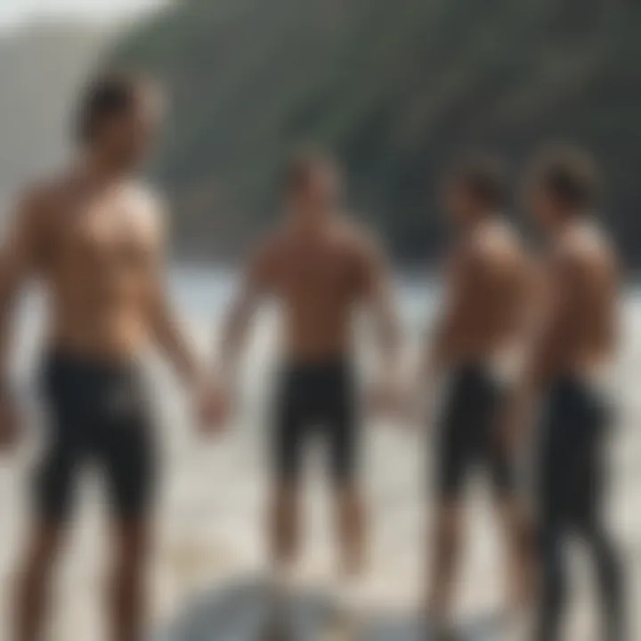 A group of surfers enjoying a shower after a session, showcasing community