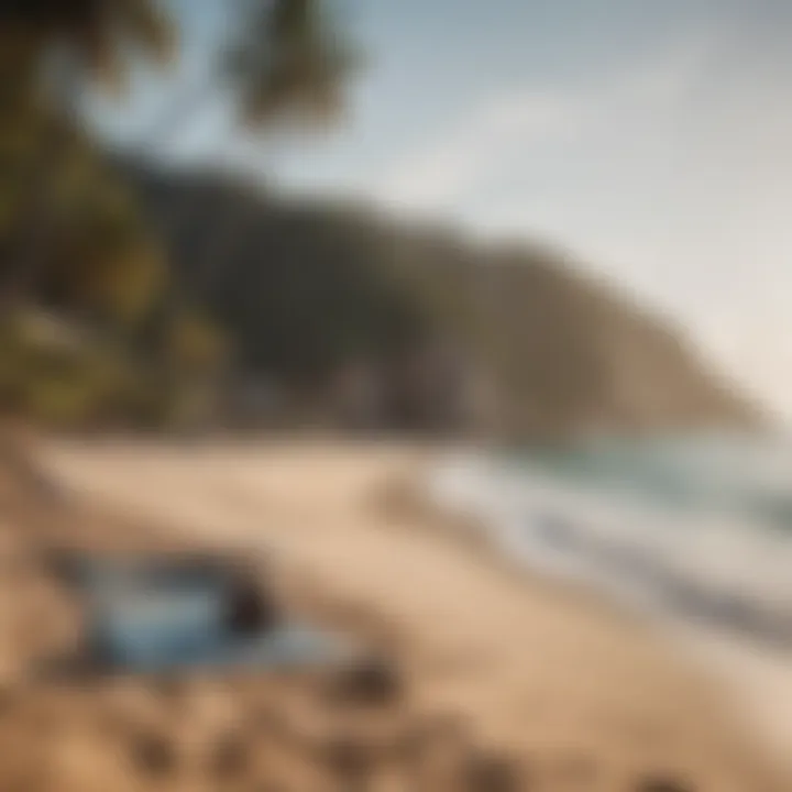 A peaceful seaside with yoga mats set up for relaxation