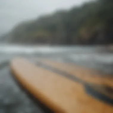 Raindrops cascading on a surfboard