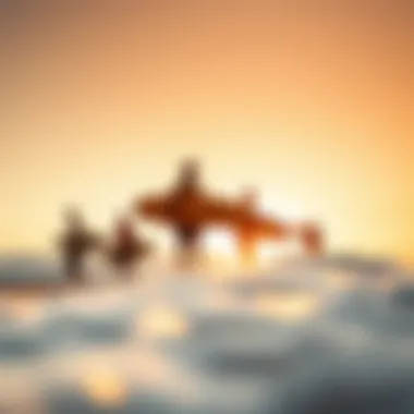 Group of surfers enjoying a golden sunset on the beach after a session