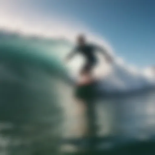 Surfboarder navigating waves