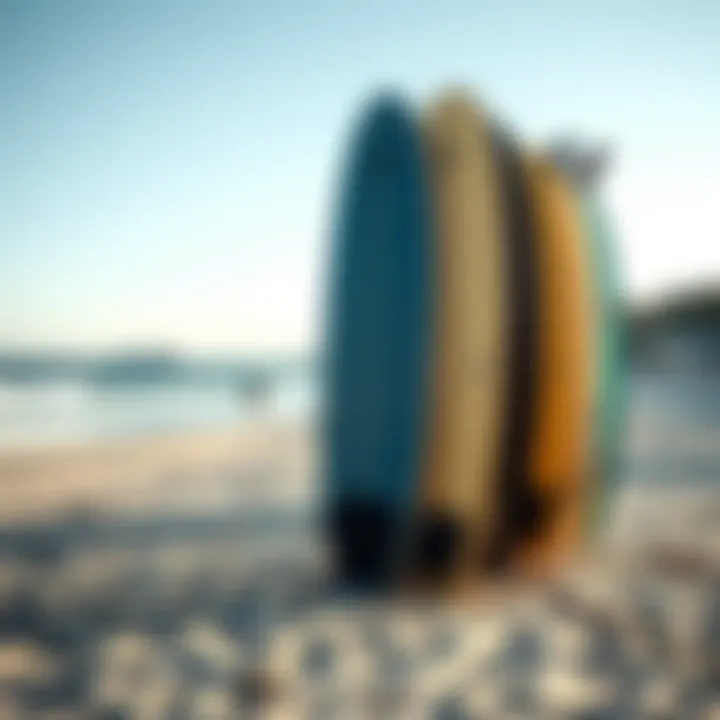 Surfboards Ready at a Serene Beach A serene beach with surfboards lined up, ready for action