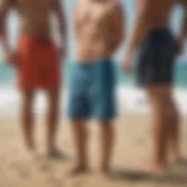 Illustration of different body types in board shorts