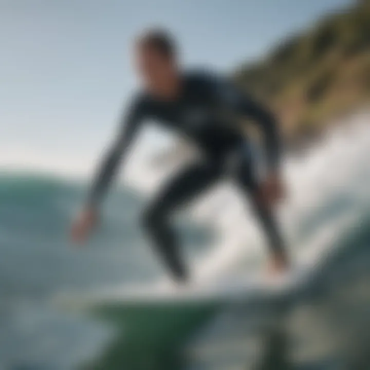 A surfer analyzing fit for optimal performance in the water