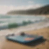 A vibrant boogie board set against a picturesque beach backdrop.