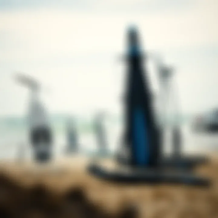 Diverse Range of Electric Hydrofoils A scenic beach setting showcasing various electric hydrofoils available