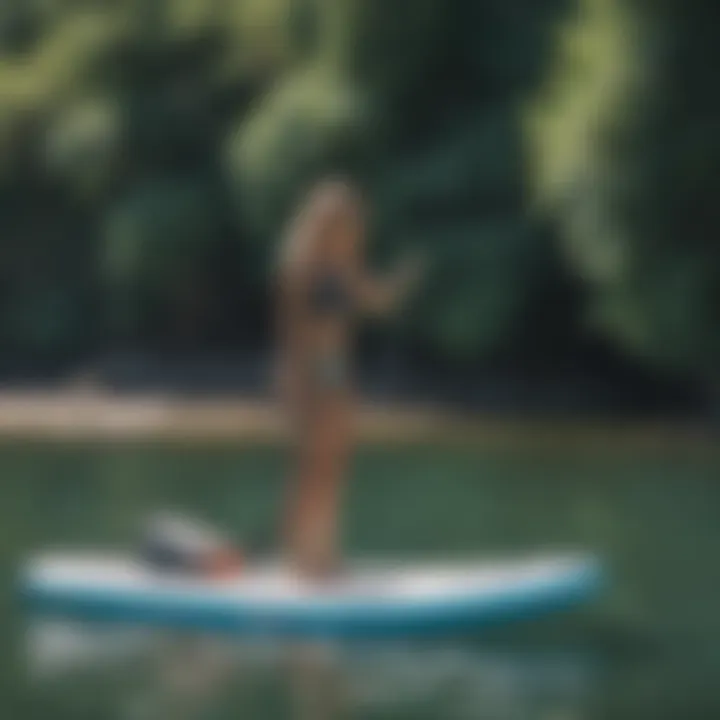 Inflatable paddle board demonstrating weight capacity