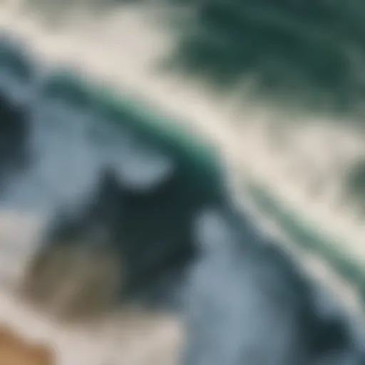 Aerial view of large waves crashing on the shore