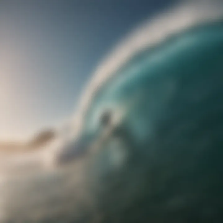 Surfer navigating through massive waves