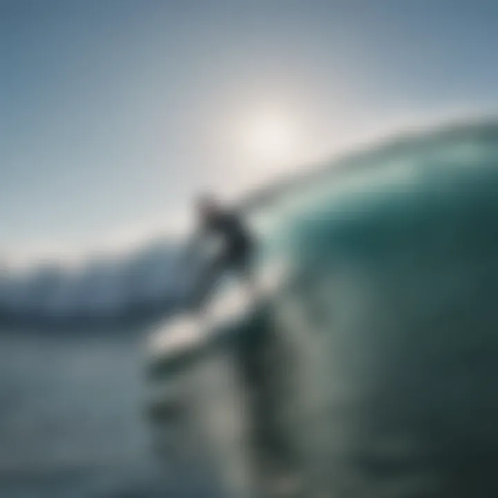 Surfer utilizing magnetic shark deterrent while riding waves