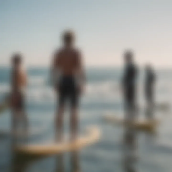 Expert surfer discussing fin selection techniques with a group