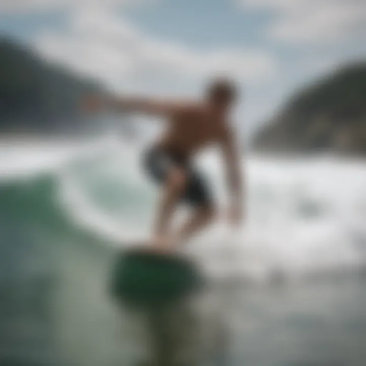 Skimboarder demonstrating effective grip techniques