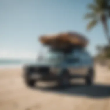 Car parked by the beach with temporary roof rack setup