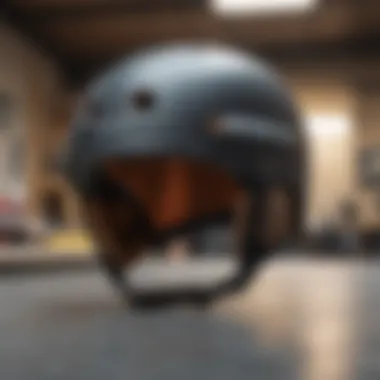 Inside view of a skate helmet highlighting its protective features.