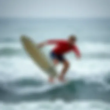Illustration of a surfer analyzing wind direction on a surfboard