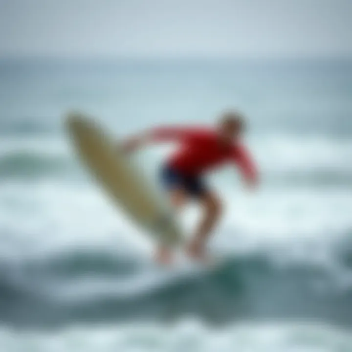 Illustration of a surfer analyzing wind direction on a surfboard