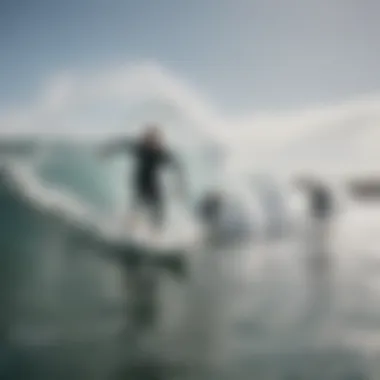 A group of surfers enjoying a session in favorable wind conditions, enhancing their experience.