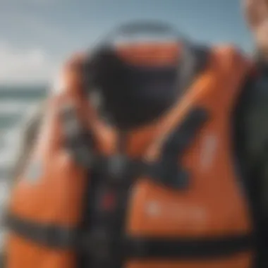 A detailed close-up of a modern life jacket featuring advanced materials.