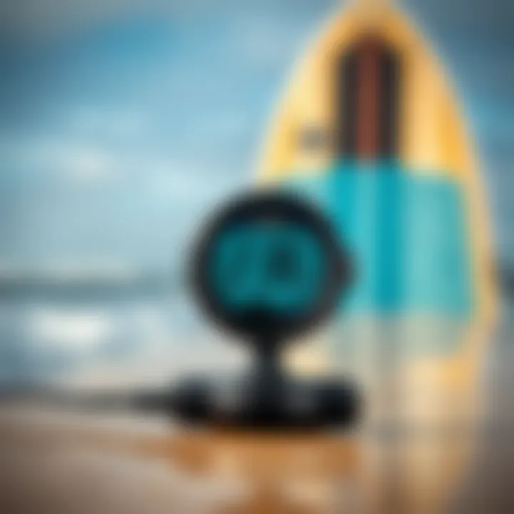 Digital Wind Gauges for Enhanced Surfing Experience Digital wind gauge with surfboard in background