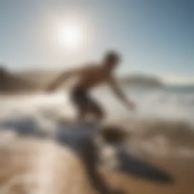 A serene beach scene highlighting the skimboarding culture